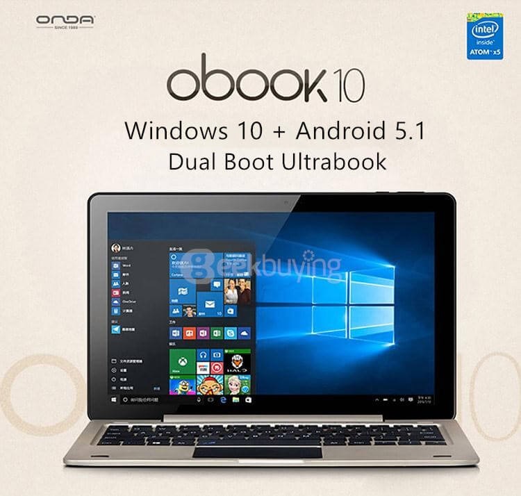Onda oBook 10 2in1 Tablet Intel Cherry Trail Z8300 10.1 inch Windows10 + Android 5.1 4GB/64GB Ultrabook Quad Core 1.84GHz IPS 1280*800 - Gold
