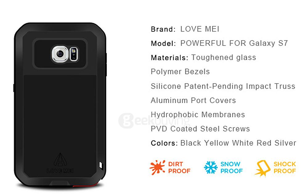 Love Mei Case For Samsung Galaxy S7 / G930A G9300 Dirt-proof Snow-proof And Shock-proof Metal Shell- Black