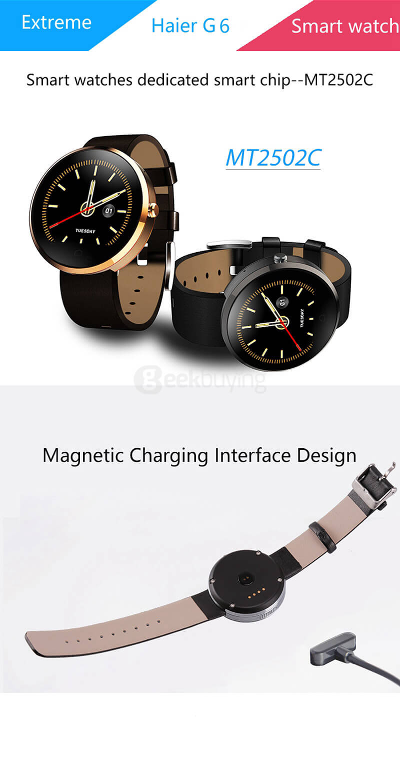 Haier G6 Bluetooth 4.0 Smart Watch MTK2502C Heart Rate Monitor Fitness Tracker Remote Camera 1.22