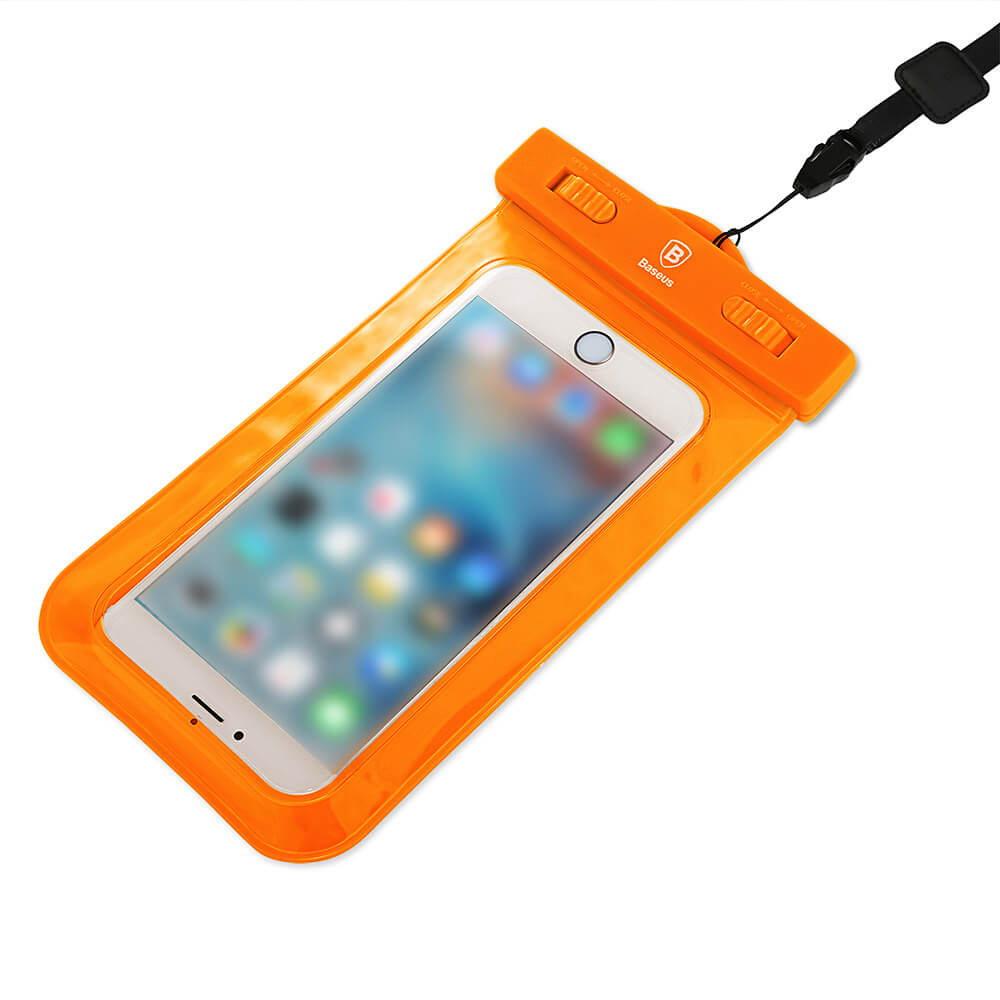 Baseus Flourescent Waterproof Phone Bag Outdoor Swimming Under Water Used For Phones Whithin 5.5 Inch - Orange