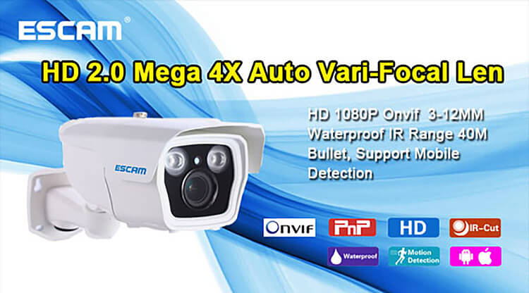 ESCAM Q1039 ONVIF HD 1080P IP Camera P2P Network 4X Auto Zoom Support Mobile Detection