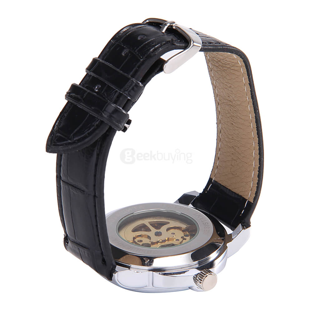 Makibes CJIABA GM0005 Luxury Leather Strap Analog Automatic Mechanical Wrist Watch for Men - Golden(with Box)