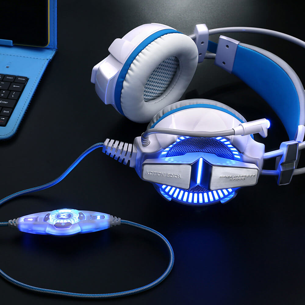 KOTION EACH G7000 7.1 Virtual Surround Sound USB Game Headphone Headset With Mic - White+Blue