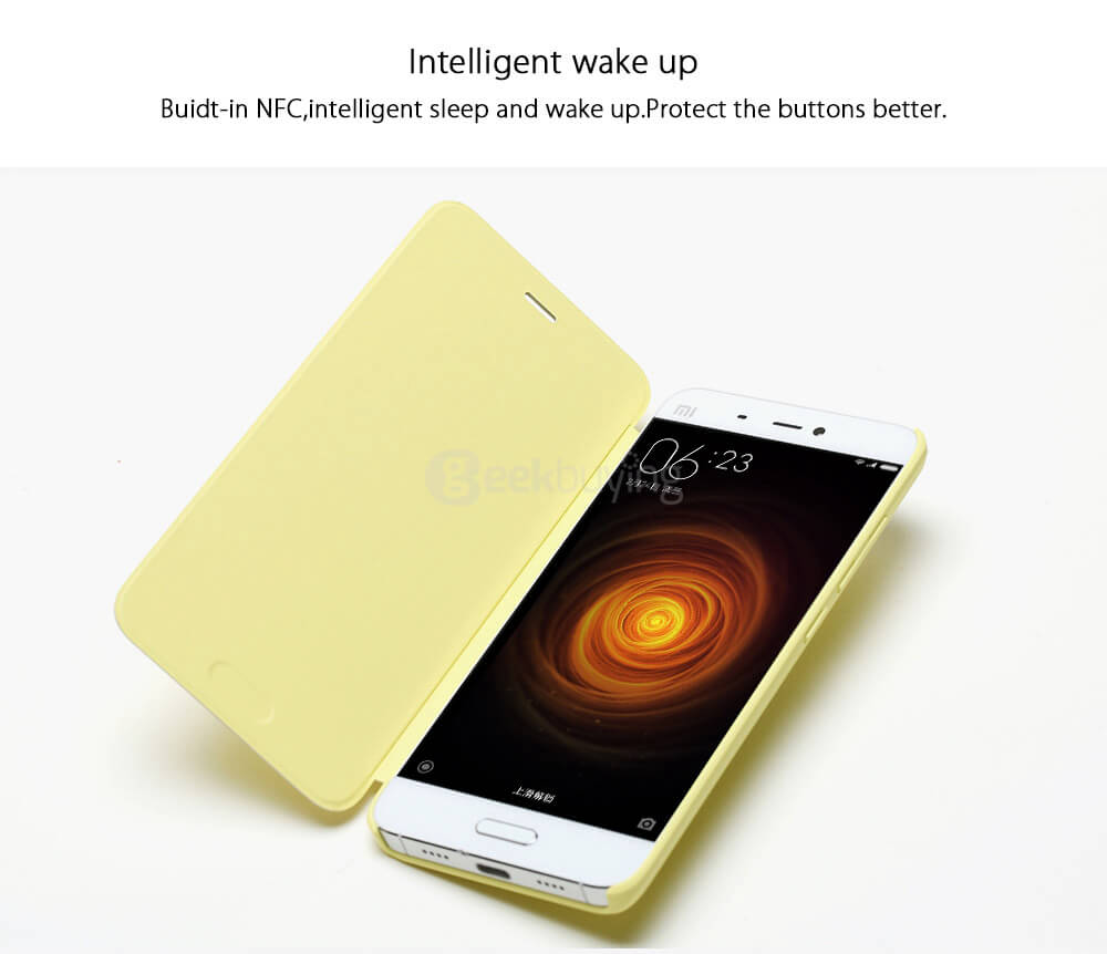 Original Case For Xiaomi Mi5 Embossed Intelligent Flip Cover Protective Phone Case - Black