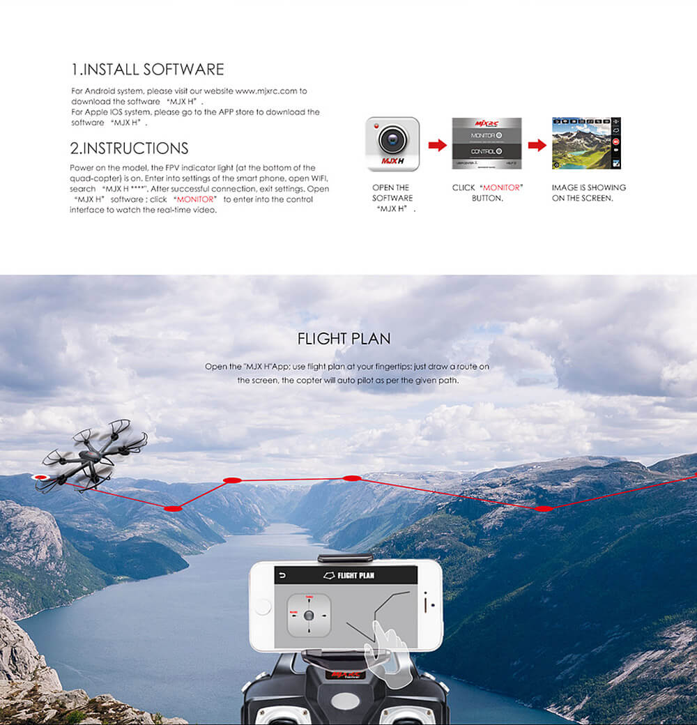 MJX X601H WIFI FPV 0.3MP HD Camera APP/Transmitter Dual Mode Altitude Hold 3D Flip RC Quadcopter RTF-Black