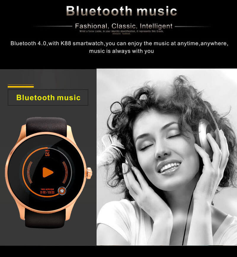 K88S Bluetooth Smart Watch Phone MTK2502C Heart Rate Monitor 2G SIM Fitness Tracker Siri Voice Control for iOS Andriod - Silver+Black