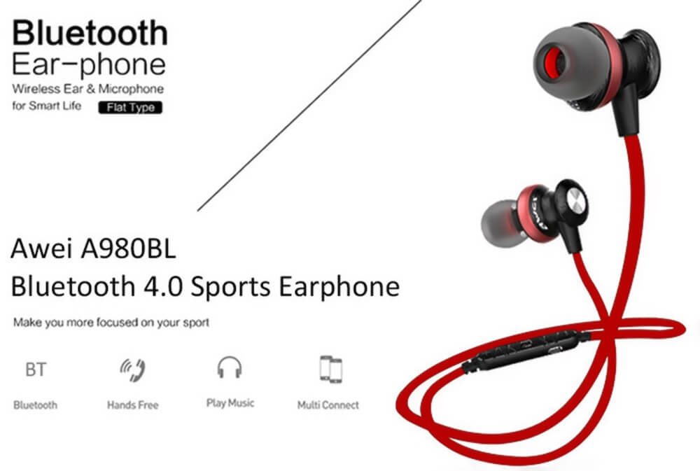 Awei A980BL Bluetooth 4.0 Wireless Sports Earphone Handsfree with Songs Track Function - Silver