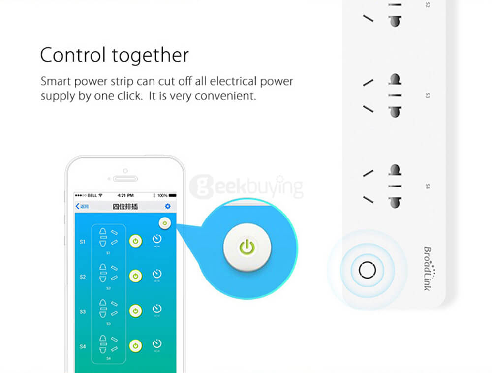 Original BroadLink WiFi 4-Outlet Power Strip Power Socket Remote Control