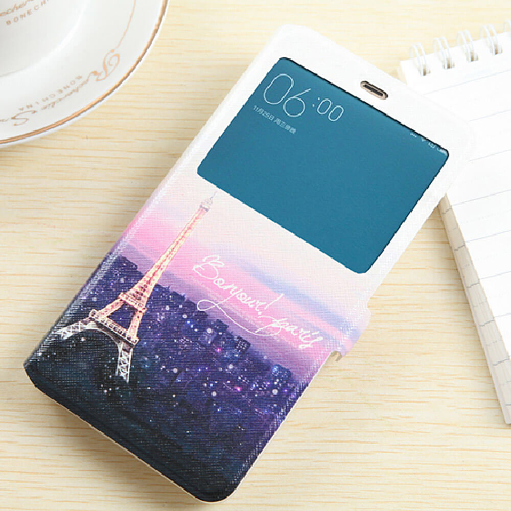 Leather Case For Xiaomi Redmi Note 3 Bracket With Window Painted Colorful Pattern Standing Protective Case - Iron Tower
