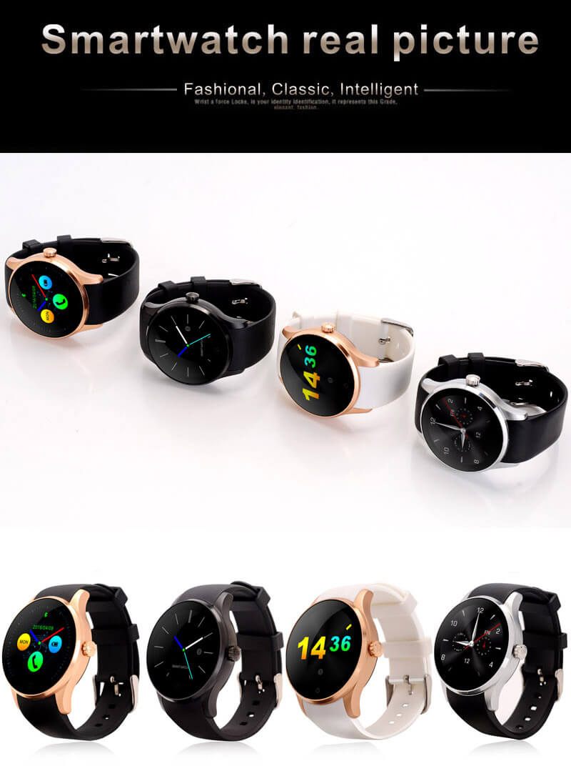 K88S Bluetooth Smart Watch Phone MTK2502C Heart Rate Monitor 2G SIM Fitness Tracker Siri Voice Control for iOS Andriod - Silver+Black