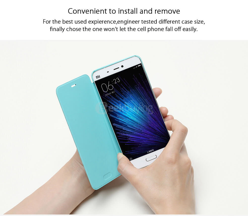 Original Case For Xiaomi Mi5 Embossed Intelligent Flip Cover Protective Phone Case - Black