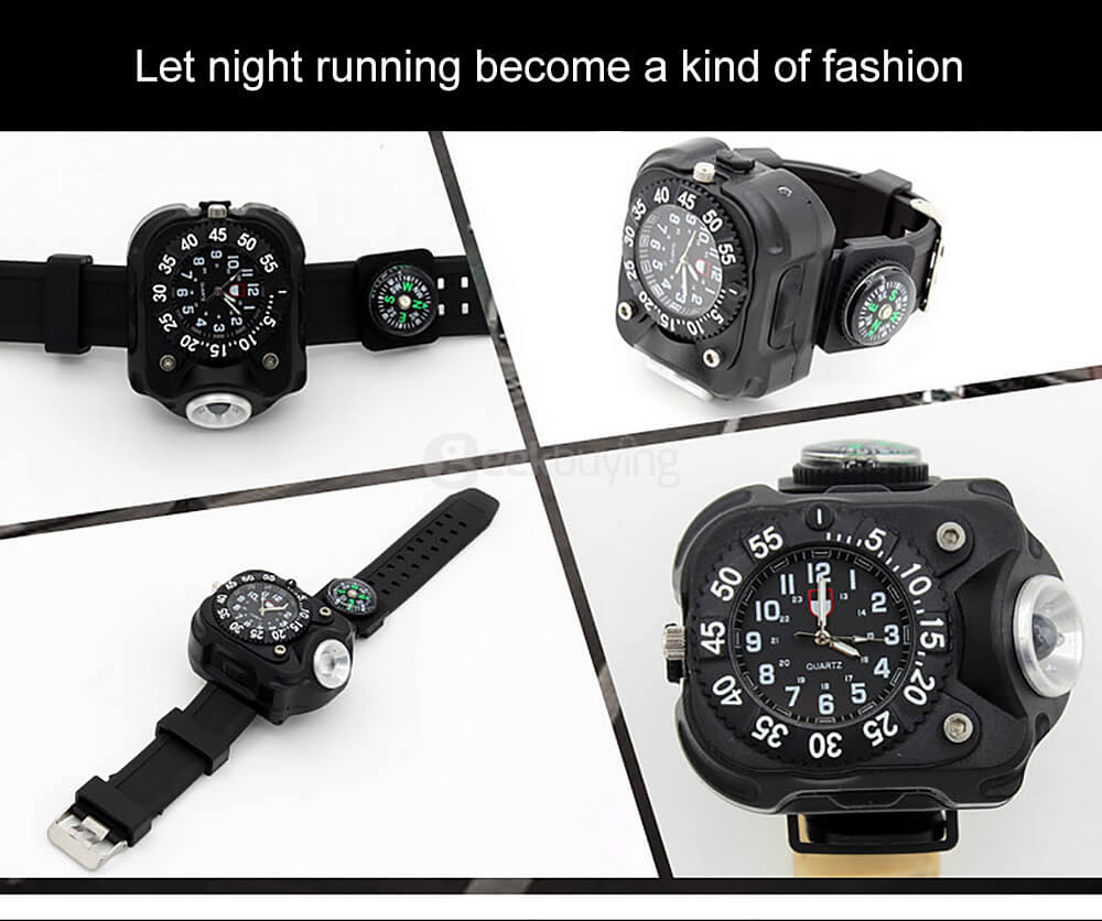 E-smarter X3 LED Light Wrist Strap Watch Flashlight for Outdoor Cool Running - Black