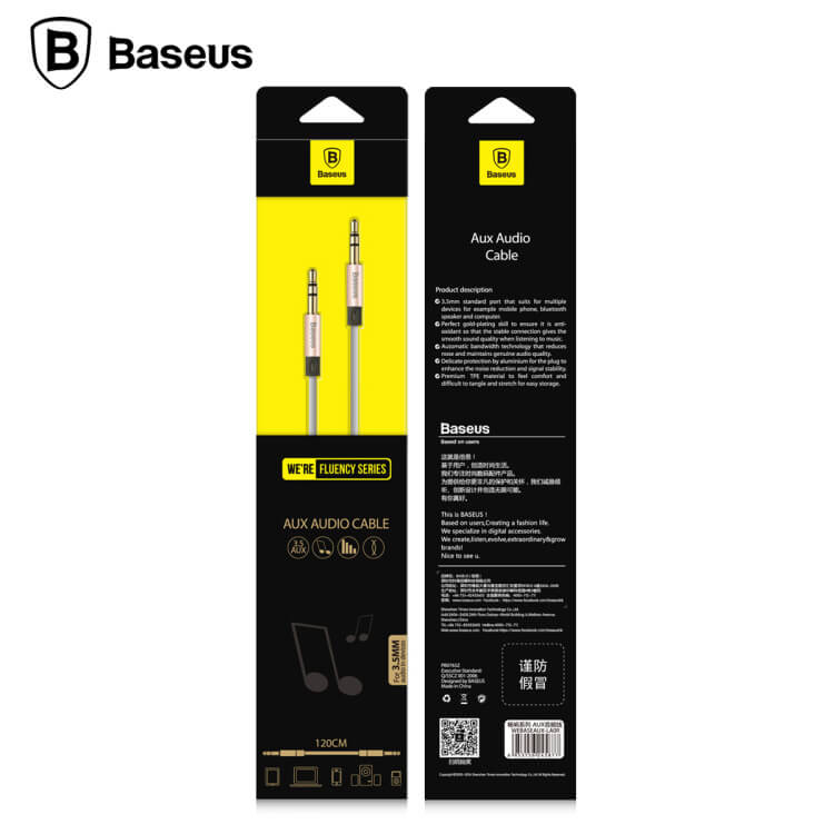 Baseus Fluency Series AUX Audio Cable Car Cable Connect With Phone/Speaker 1.2Meter For 3.5mm Connectors - Rose Gold