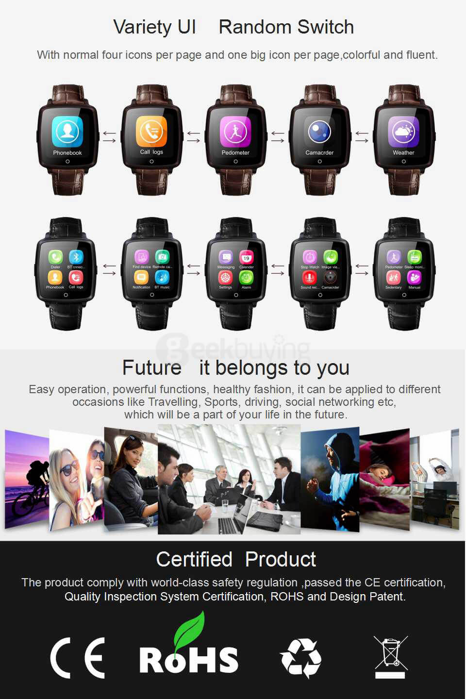 Uwatch U11C MTK2502 Bluetooth GSM Smart Watch Phone Support SIM/TF Card 1.54