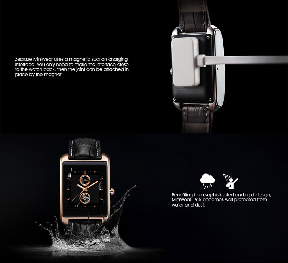 Zeblaze MiniWear BT4.0 Smart Watch MTK2502C Heart Rate Monitor Fitness Tracker IP65 Waterproof Genuine Leather Band for Android iOS - Gold