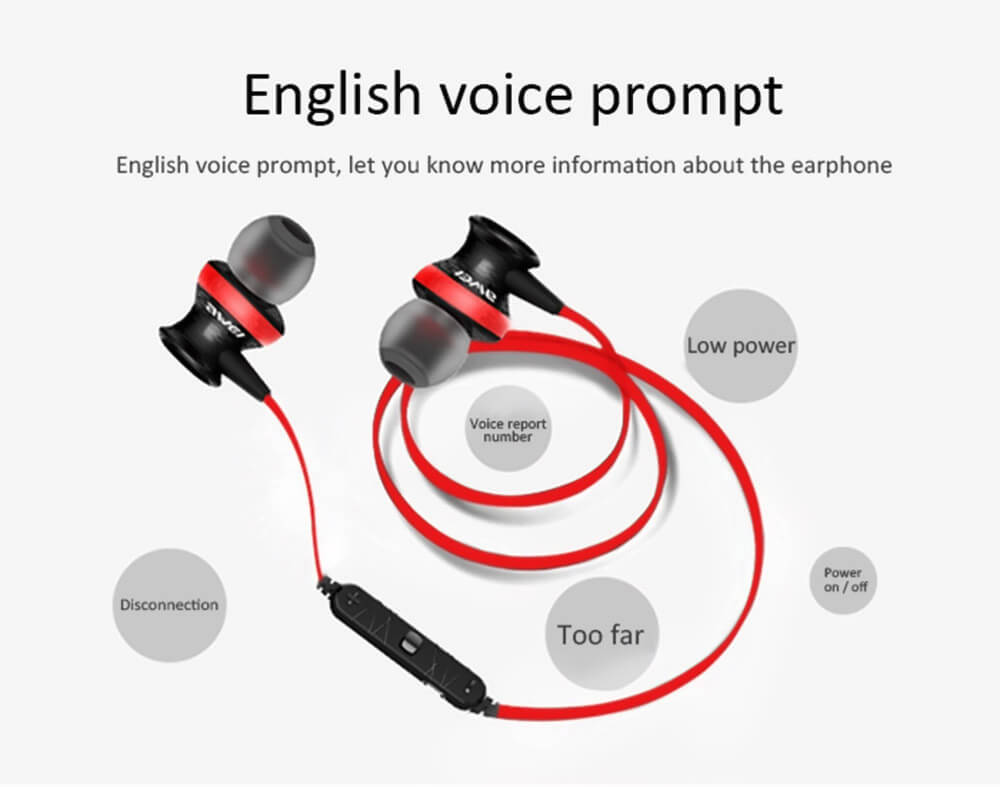 Awei A980BL Bluetooth 4.0 Wireless Sports Earphone Handsfree with Songs Track Function - Red
