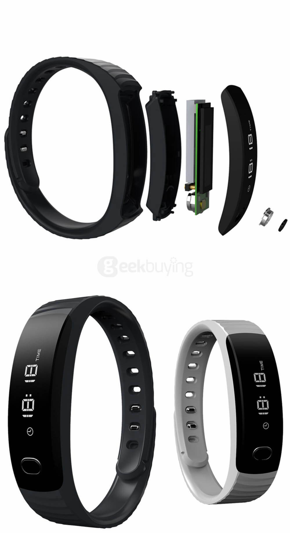 Makibes H8 Bluetooth 4.0 Smart Bracelet Sleep Monitor Sports Tracker Call Message Reminder Remote Camera Music - Black