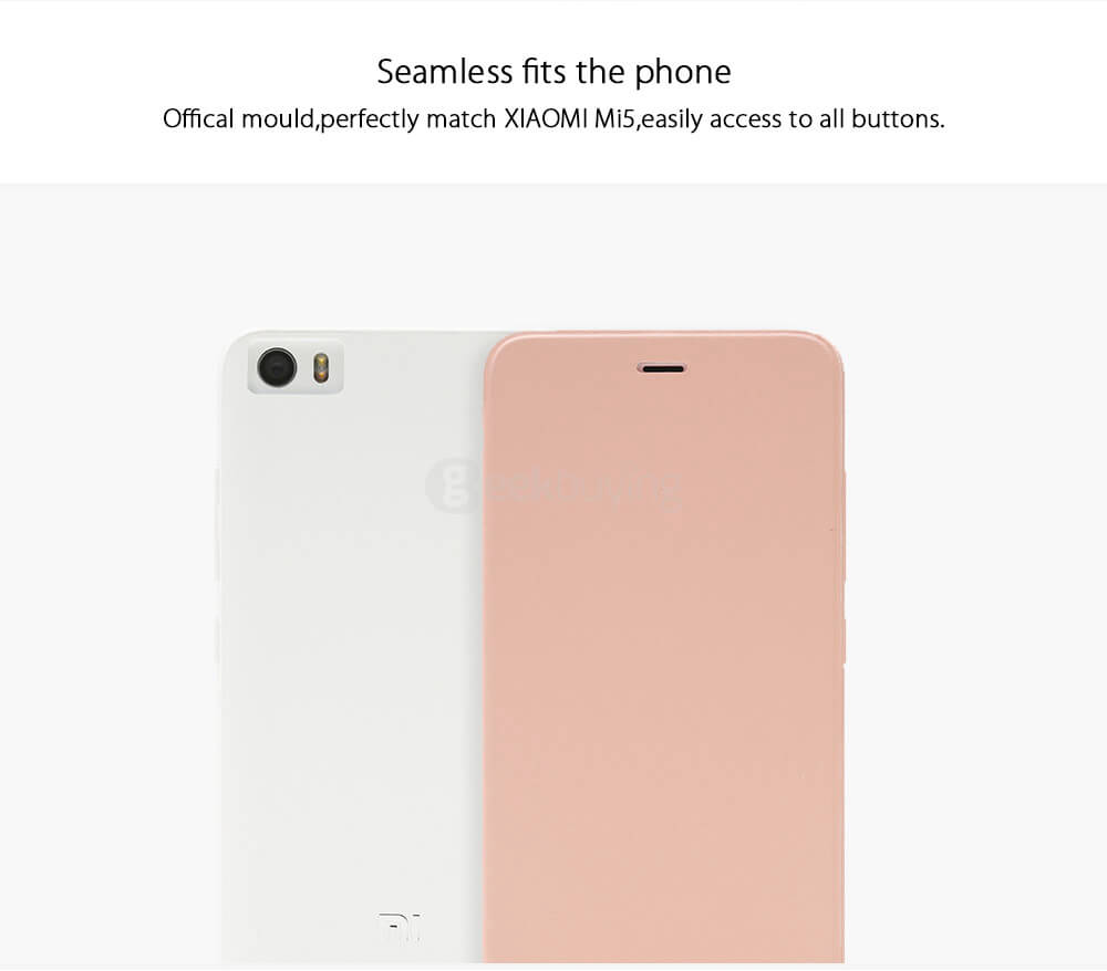 Original Case For Xiaomi Mi5 Embossed Intelligent Flip Cover Protective Phone Case - White