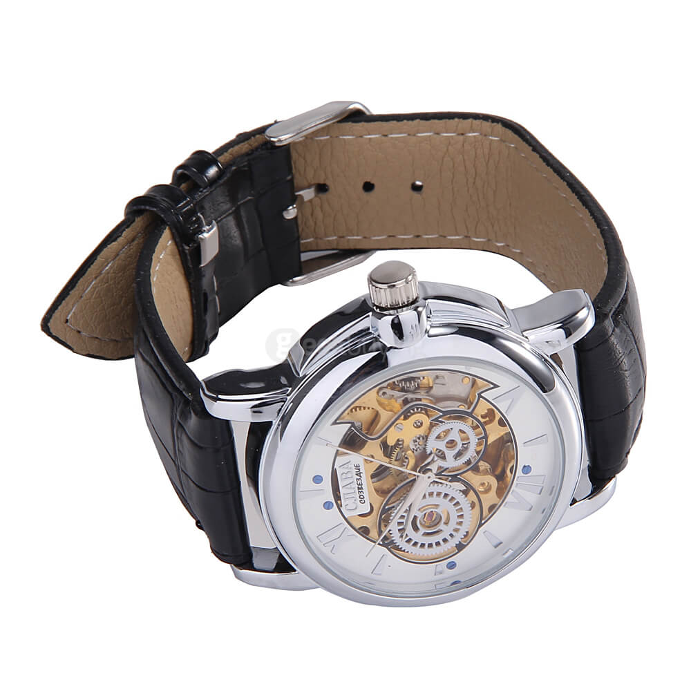 Makibes CJIABA GM0005 Luxury Leather Strap Analog Automatic Mechanical Wrist Watch for Men - Golden(with Box)