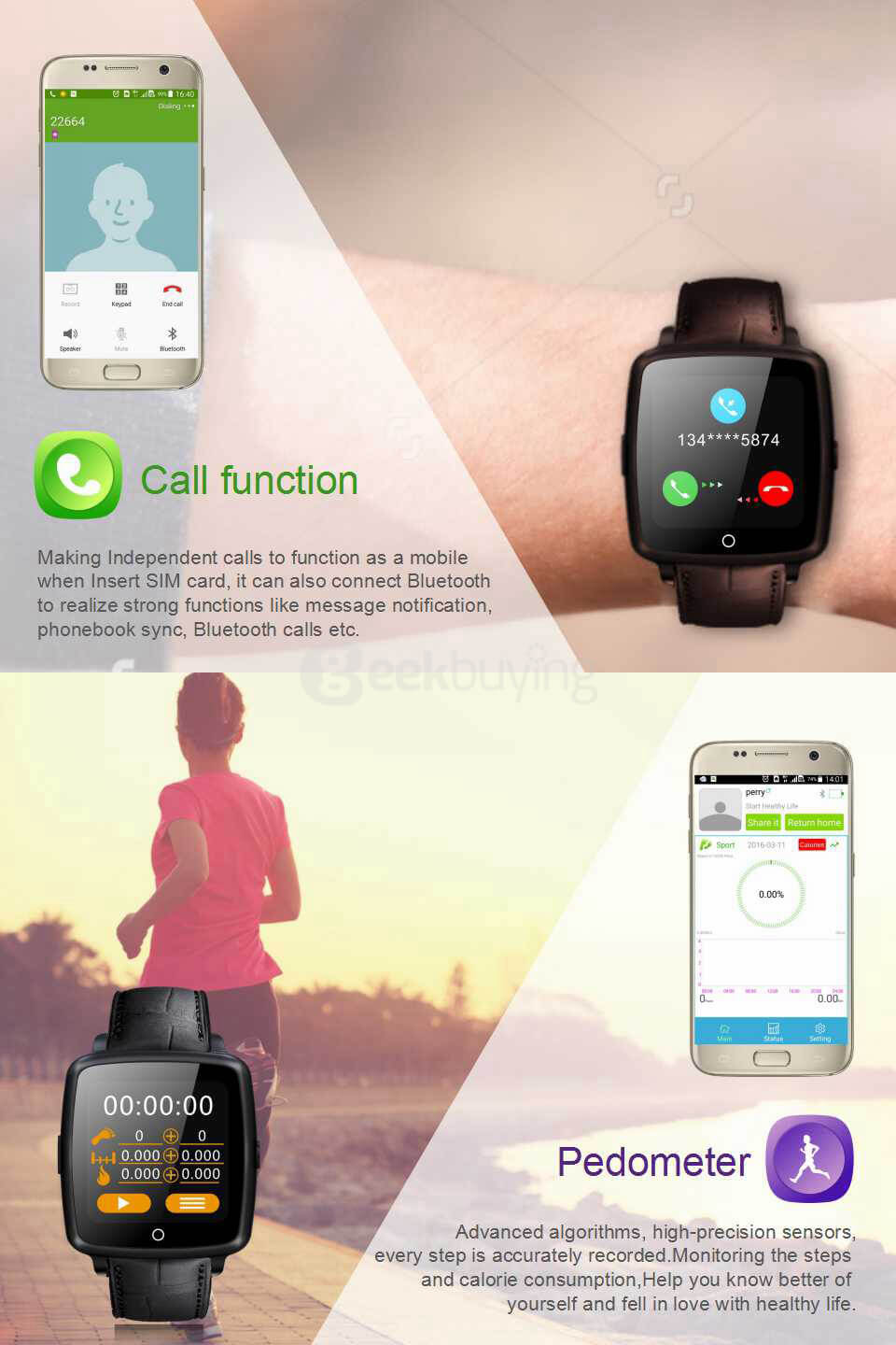 Uwatch U11C MTK2502 Bluetooth GSM Smart Watch Phone Support SIM/TF Card 1.54
