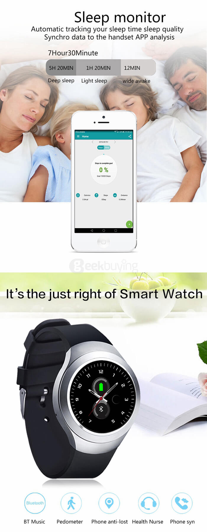 L6 MTK2502C Bluetooth Smartwatch Phone 2G SIM / TF Card Sleep Monitor Fitness Tracker 1.22