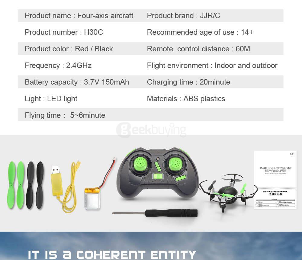 JJRC H30C With 2MP Camera 2.4G 4CH 6Axis Headless Mode Mini RC Quadcopter RTF - Red