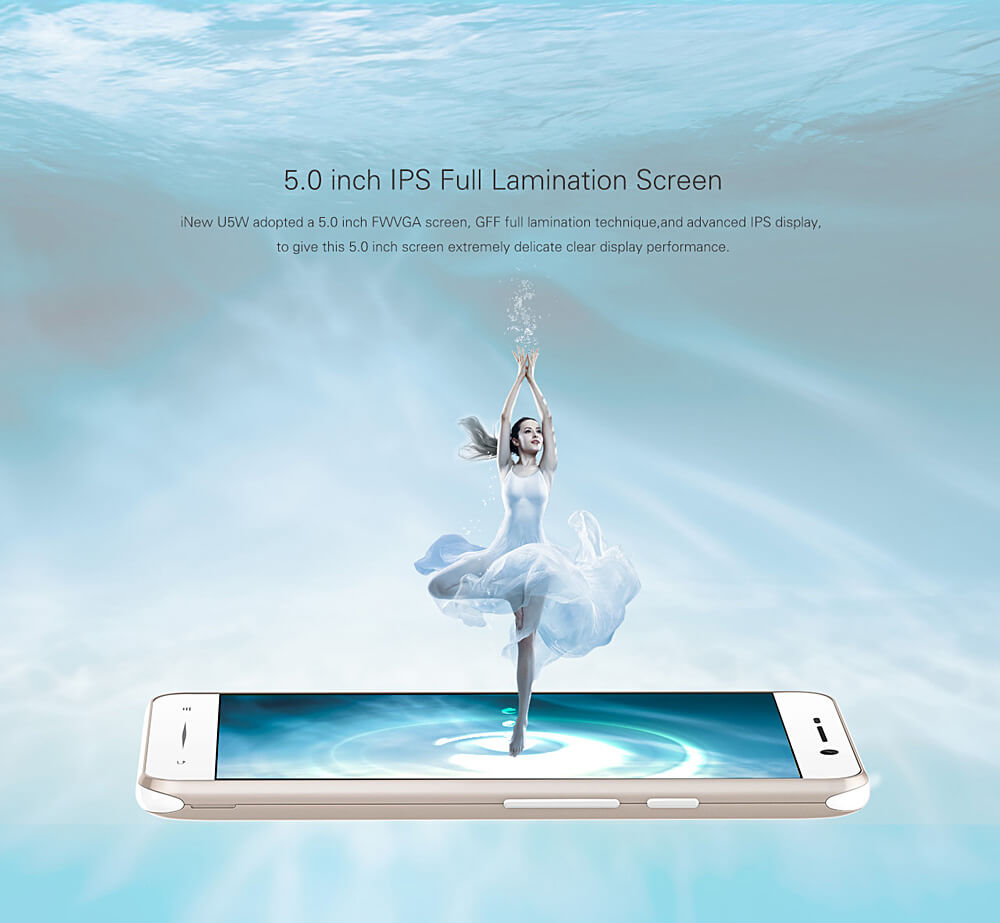 Inew U5W 5.0inch FWVGA Screen 3G Smartphone Android 5.1 1GB RAM 8GB ROM MTK6580 Quad Core 2.0MP 5.0MP OTG GPS 3000mAh - Gold