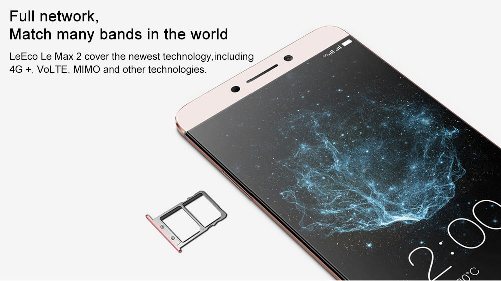 LeTV LeEco Le Max 2 Pro/X820 6GB RAM 128GB ROM 5.7inch 2K Screen Android 6.0 OS Smartphone 64-Bit Qualcomm Snapdragon 820 Quad Core 21MP Touch ID Type-C Fast Charge - Gray