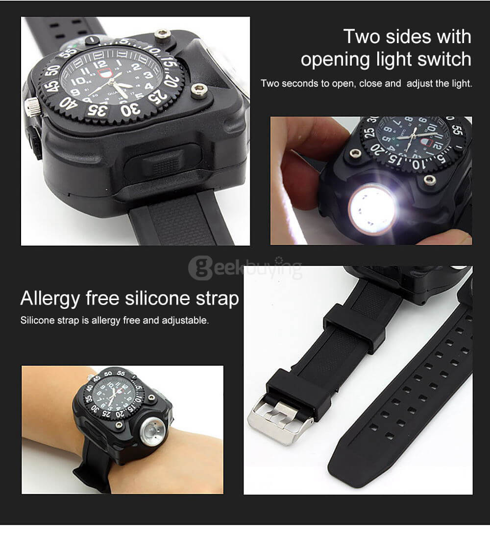 E-smarter X3 LED Light Wrist Strap Watch Flashlight for Outdoor Cool Running - Black