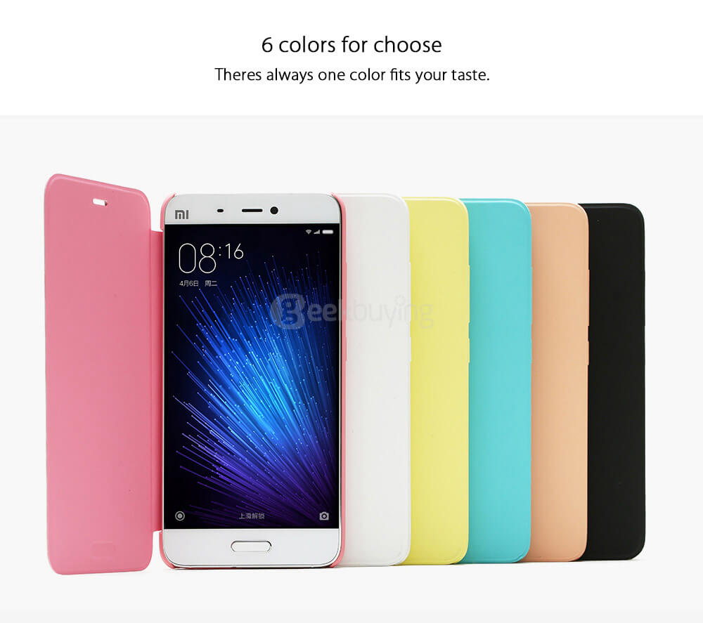 Original Case For Xiaomi Mi5 Embossed Intelligent Flip Cover Protective Phone Case - Black