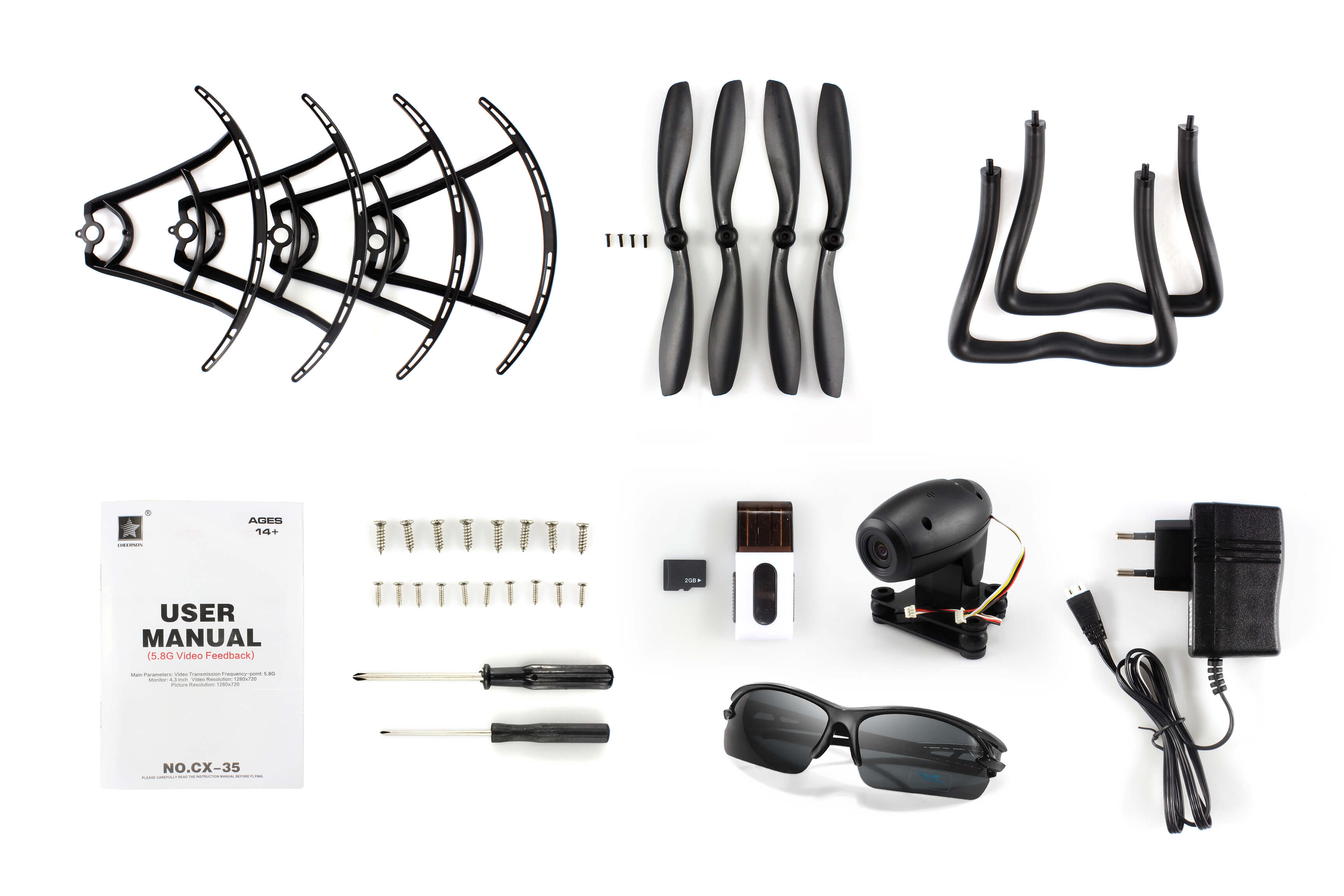 Cheerson CX-35 FPV 2.0MP 720P HD Camera 5.8G Video Transmission Altitude Hold 2.4G 6-Axis RC Quadcopter - Black + Orange