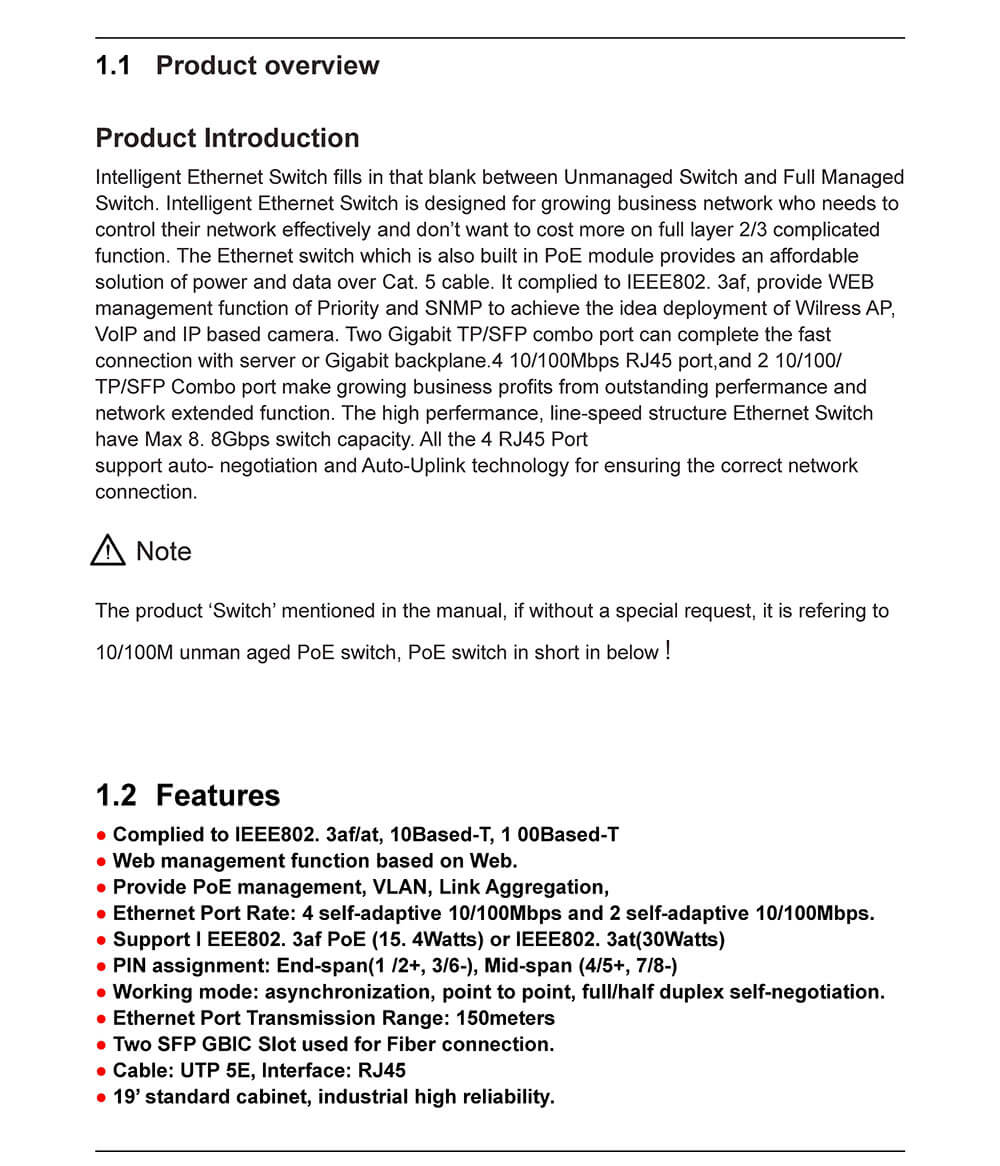 ESCAM 4+2 Channel Fast Ethernet POE Switch for Network IP Cameras