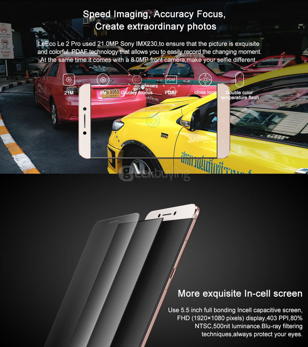 LeTV LeEco Le 2 Pro X620 5.5inch FHD 4G LTE Android 6.0 Helio X20 Smartphone MTK6797 Deca Core 4GB 32GB 21.0MP Touch ID Type C Fast Charge - Force Gold