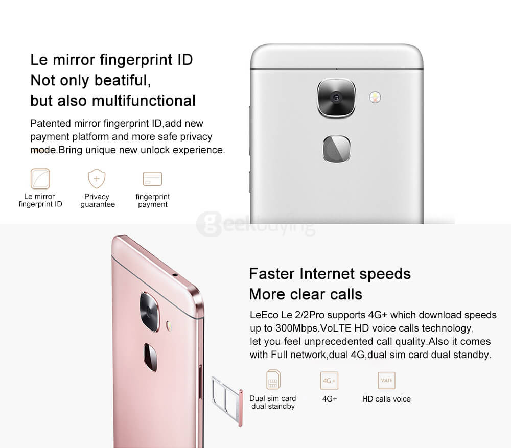 LeTV LeEco Le 2 Pro X620 5.5inch Helio X20 FHD MTK6797 Deca Core Android 6.0 4G LTE Smartphone 4GB 32GB 21.0MP Touch ID Type C Fast Charge - Rose Gold