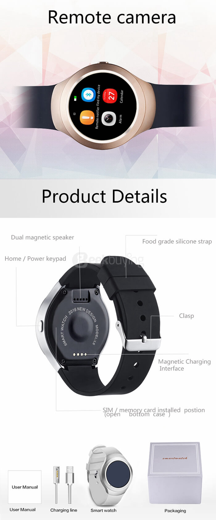 L6 MTK2502C Bluetooth Smartwatch Phone 2G SIM / TF Card Sleep Monitor Fitness Tracker 1.22