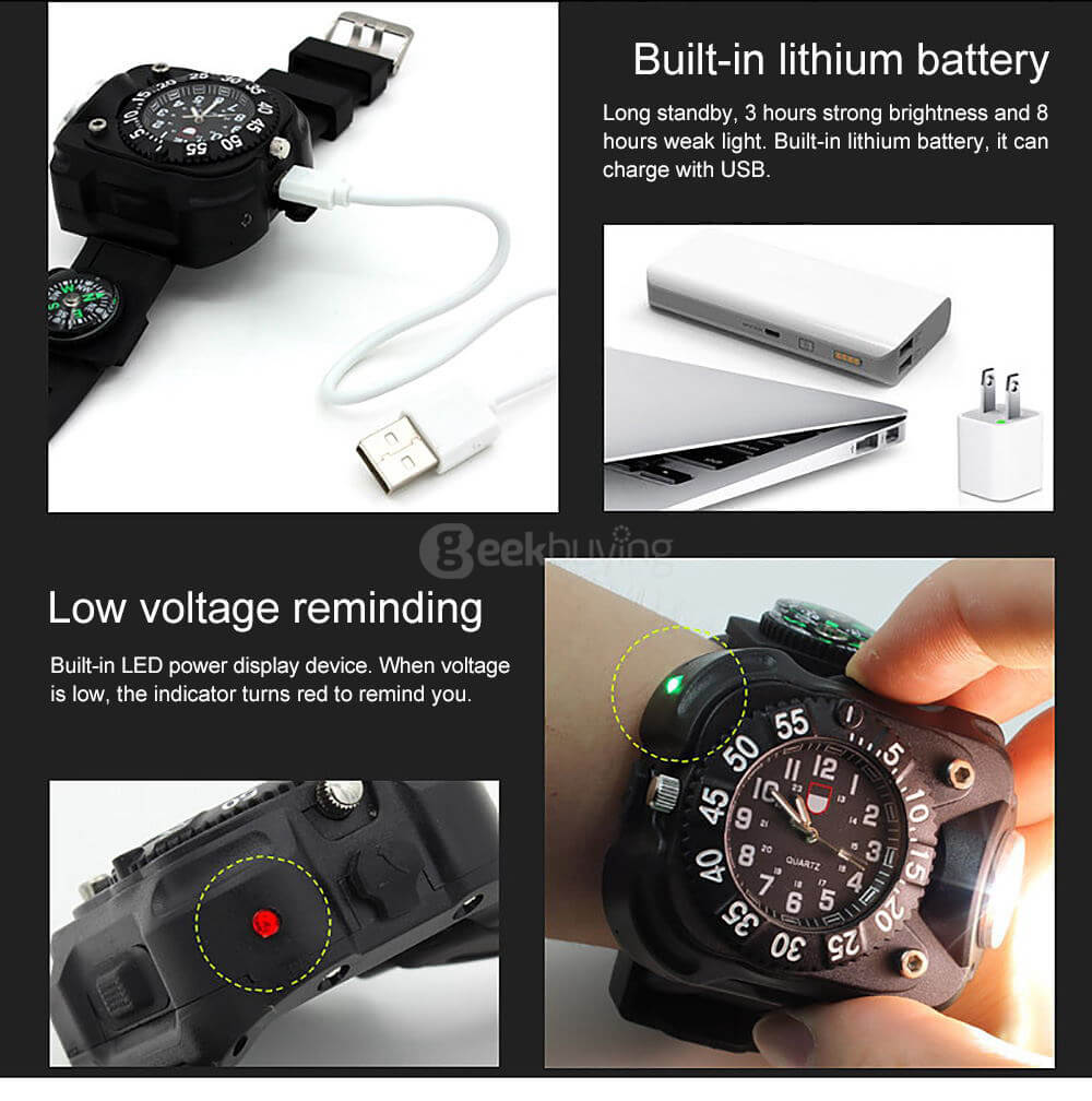 E-smarter X3 LED Light Wrist Strap Watch Flashlight for Outdoor Cool Running - Black