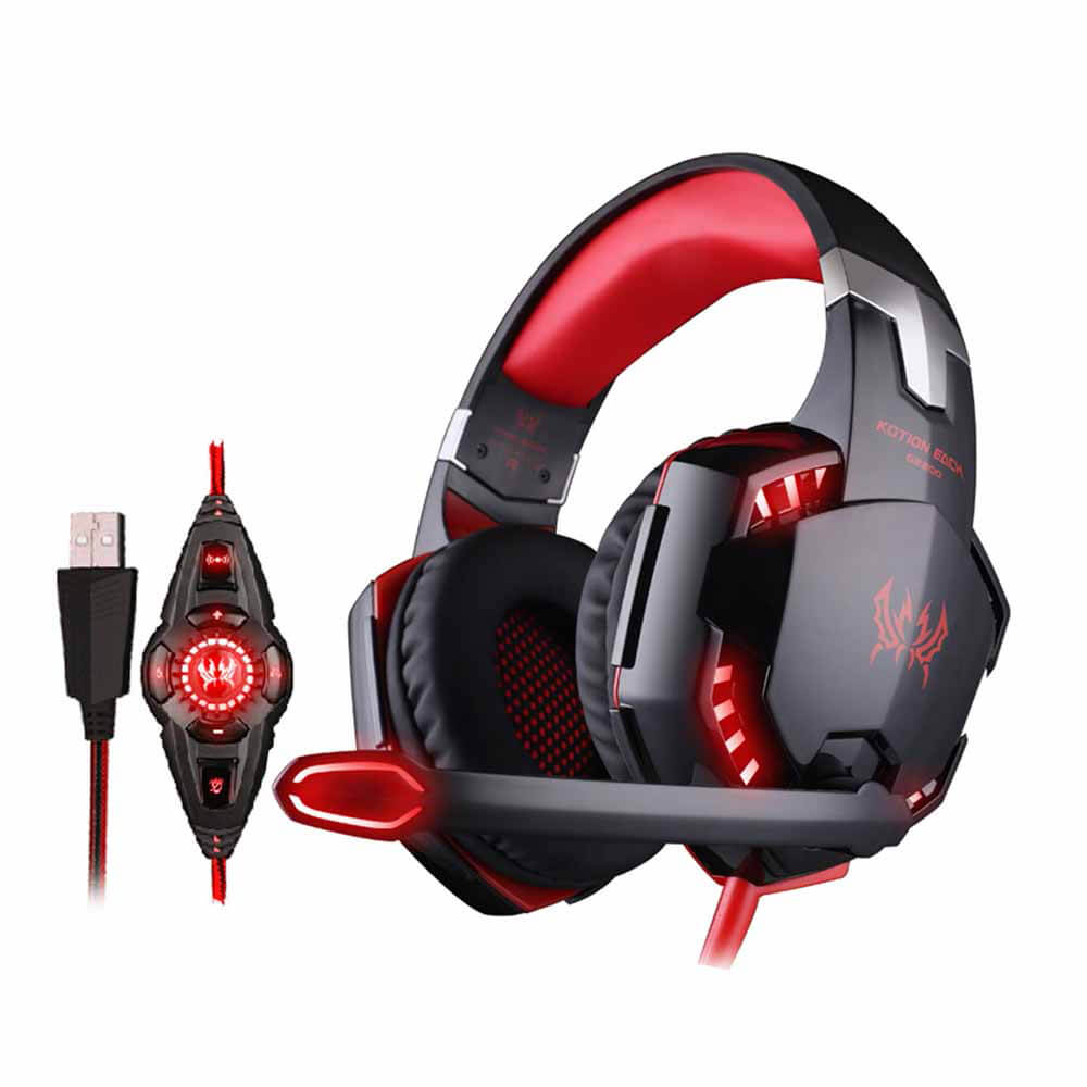 KOTION EACH G2200 USB 7.1 Vibration Gaming Headphone Surround Sound Computer Headset Earphone Headband - Black+Red