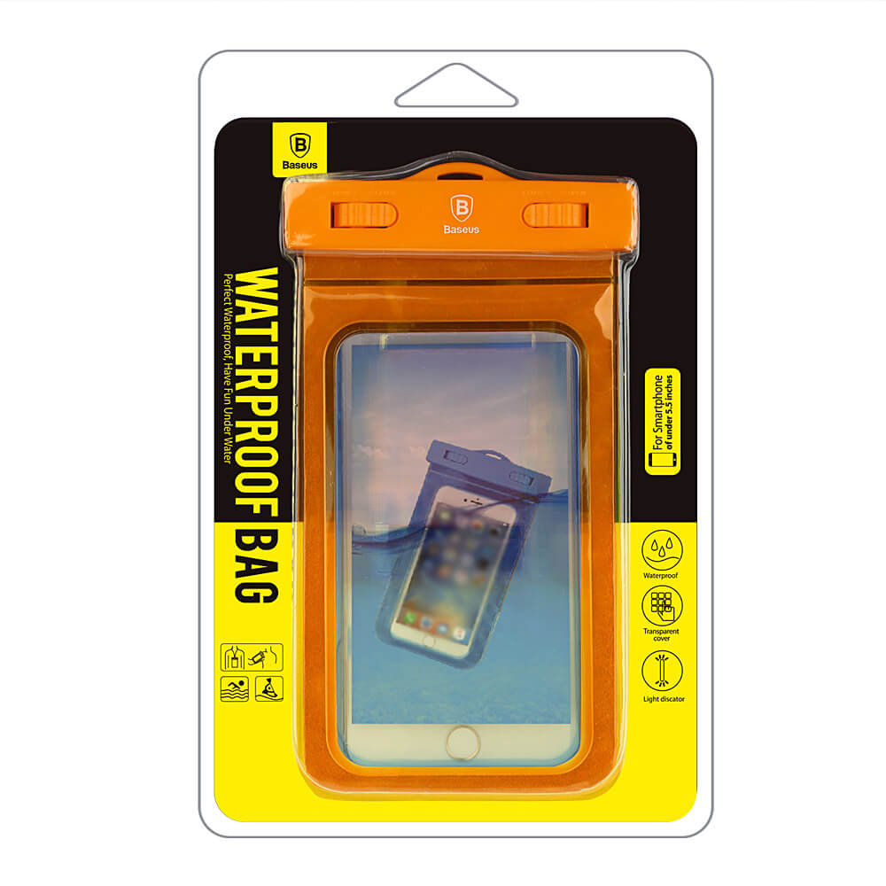 Baseus Flourescent Waterproof Phone Bag Outdoor Swimming Under Water Used For Phones Whithin 5.5 Inch - Orange