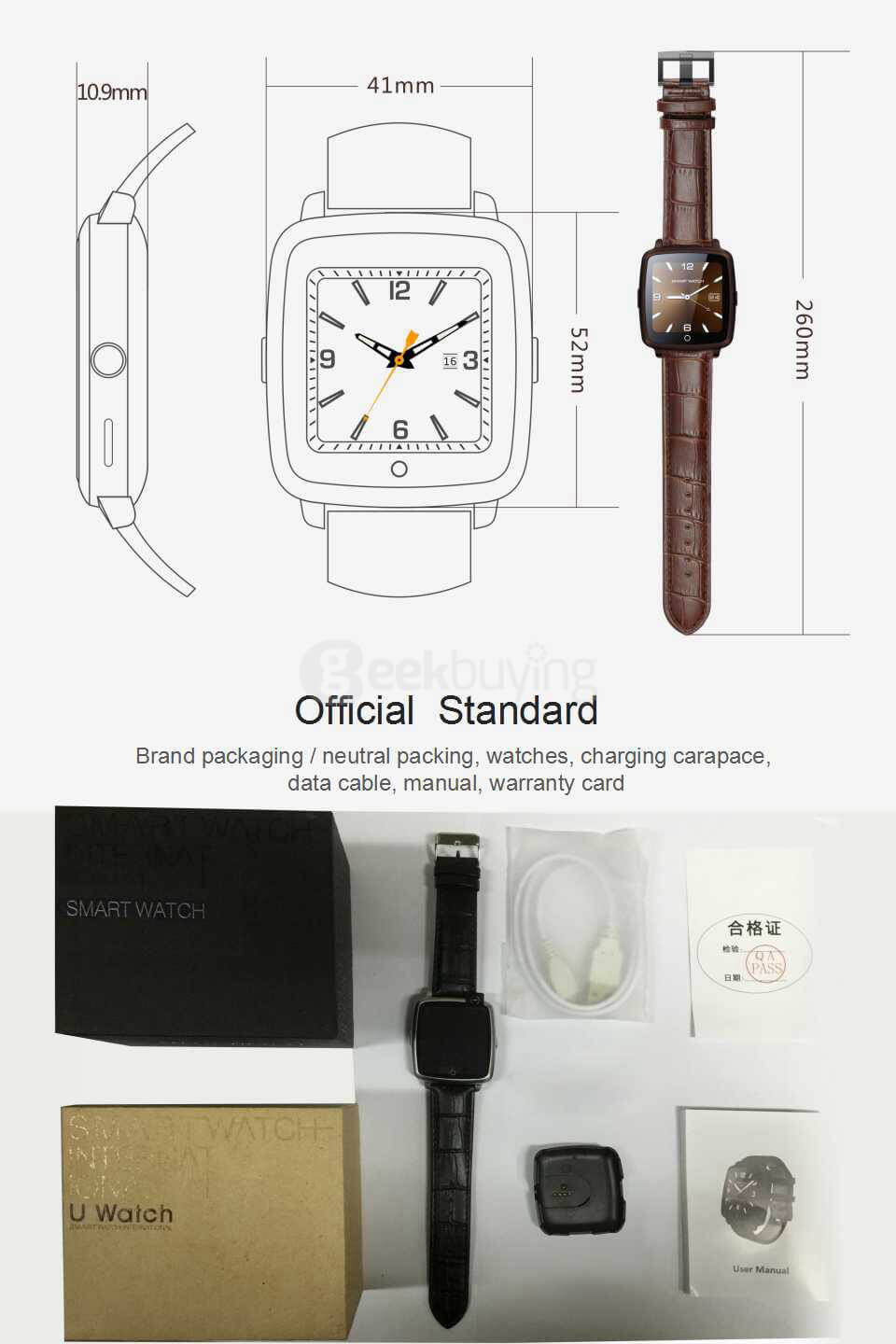 Uwatch U11C MTK2502 Bluetooth GSM Smart Watch Phone Support SIM/TF Card 1.54
