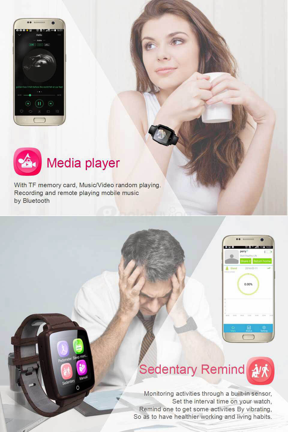 Uwatch U11C MTK2502 Bluetooth GSM Smart Watch Phone Support SIM/TF Card 1.54