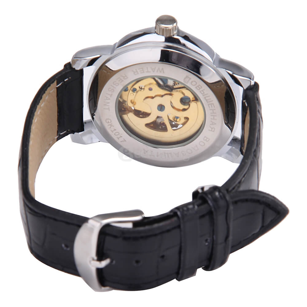 Makibes CJIABA GM0005 Luxury Leather Strap Analog Automatic Mechanical Wrist Watch for Men - Golden(with Box)