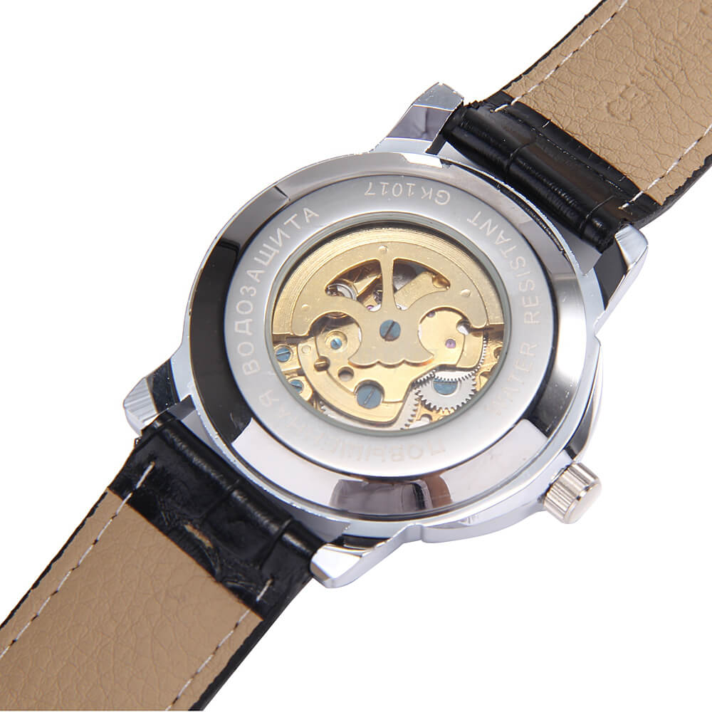 Makibes CJIABA GM0005 Luxury Leather Strap Analog Automatic Mechanical Wrist Watch for Men - Golden(with Box)