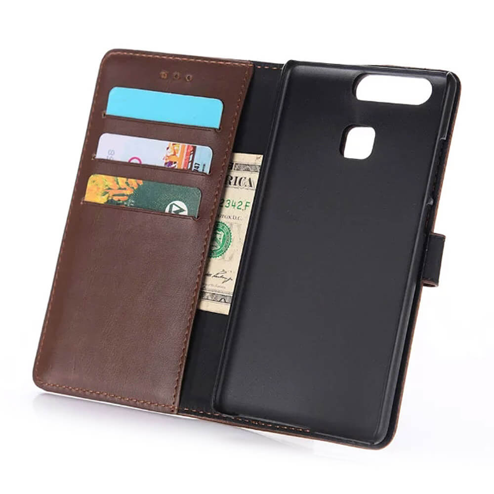 Leather Case For HUAWEI P9 Embossed Horse-skin Pattern Left And Right Flip Standing Holder Protective Phone Cover - Brown