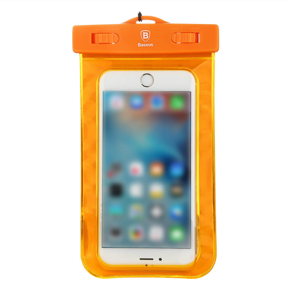 Baseus Flourescent Waterproof Phone Bag Outdoor Swimming Under Water Used For Phones Whithin 5.5 Inch - Orange
