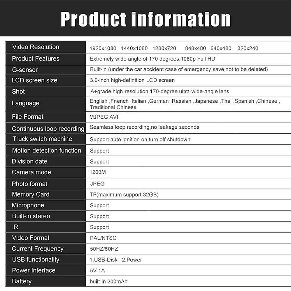 FH06 Novatek96223 Car DVR 140 Degree Wide Angle 3.0MP CMOS Sensor HD G-sensor 3.0inch Dashcam Car Camera Recorder- Black