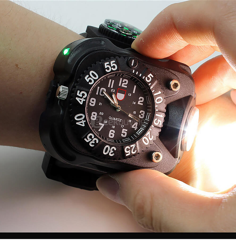 E-smarter X3 LED Light Wrist Strap Watch Flashlight for Outdoor Cool Running - Black