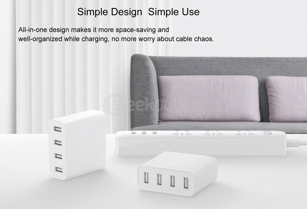 Original Xiaomi Mi 4 Ports USB Charger 2A Fast Charging 35W High Power USB 2.0 Charging Device - White