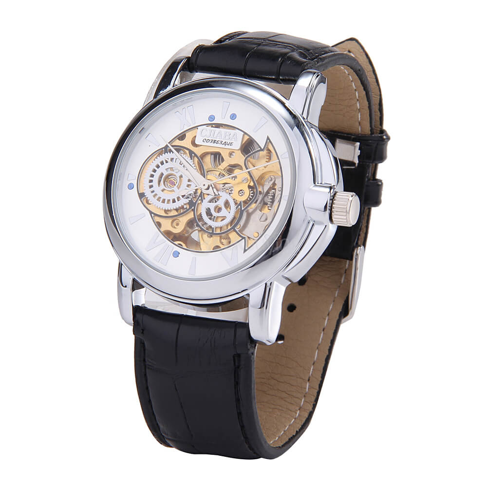 Makibes CJIABA GM0005 Luxury Leather Strap Analog Automatic Mechanical Wrist Watch for Men - Golden(with Box)