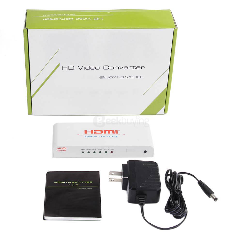 VK-104A HDMI 1.4 Splitter 1x4 4K*2K HD 1080P 3D Video Converter Adapter - White