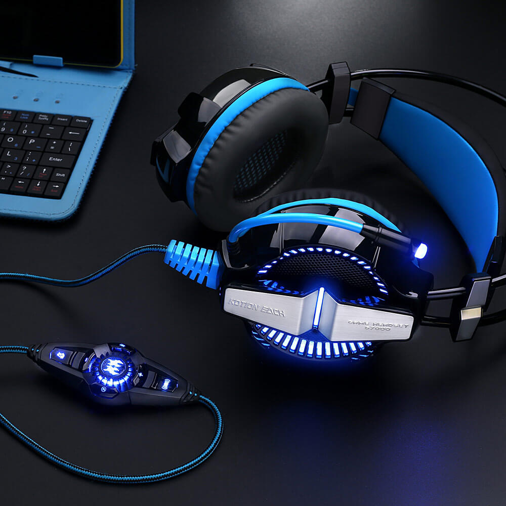 KOTION EACH G7000 7.1 Virtual Surround Sound USB Game Headphone Headset With Mic - Black+Blue